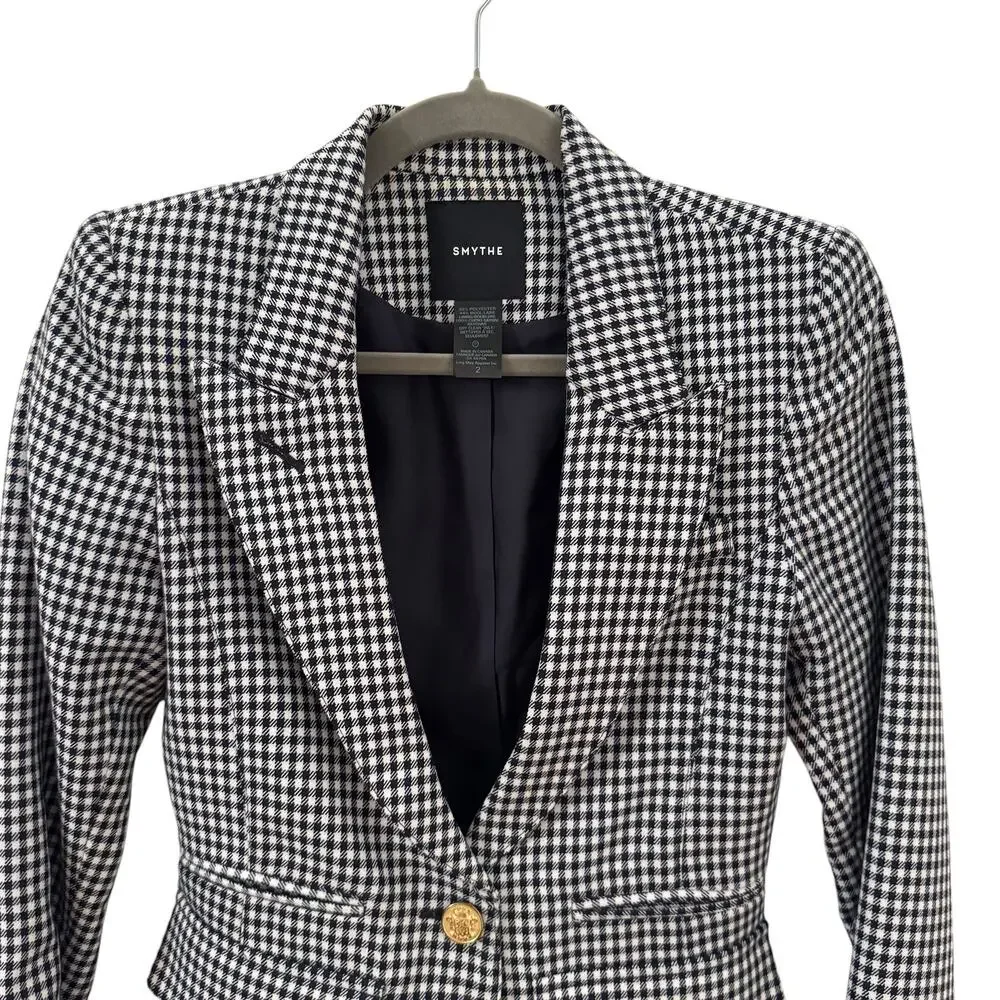 Smythe Classic Duchess Wool Blazer Gingham Check Navy White Size 2 - Picture 4 of 12